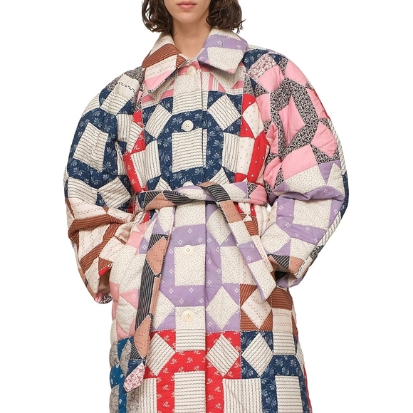 Sea New York Jackets & Blazers - Sea NY Nohr Patchwork Retro Quilt Long Wrap Coat